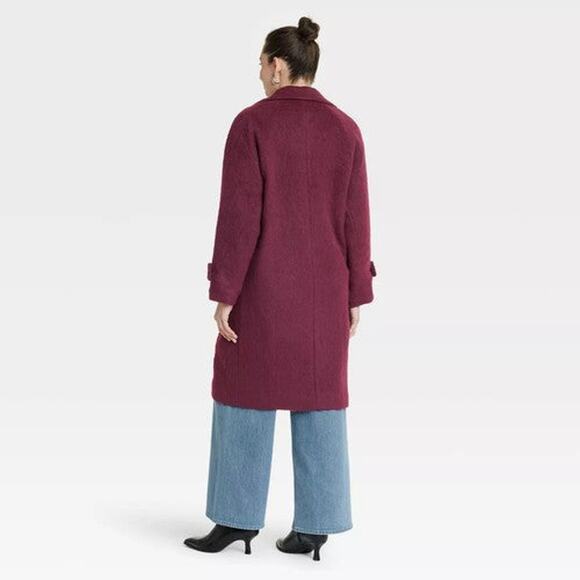 Women's Double Breasted Cocoon Overcoat - Universal Thread Maroon - Picture 2 of 3